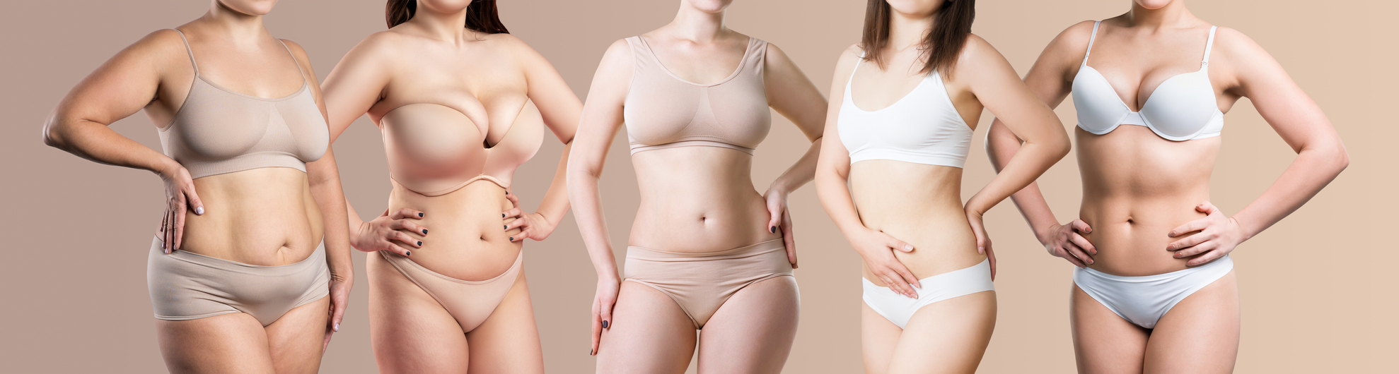 The image shows a group of women all with different body types and asks the question, "what figure can a tummy tuck give me?"