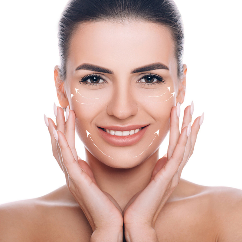 stock image of model showing her face with both hands